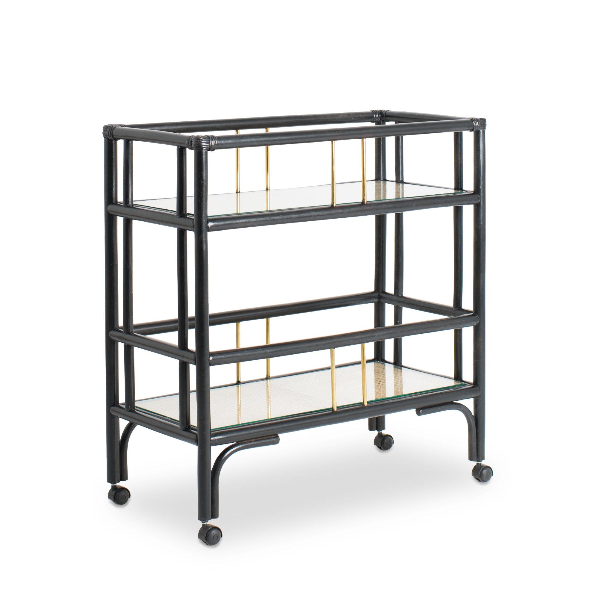Elegant black rattan bar cart designed in Singapore, showcasing a minimalist aesthetic. Features two spacious tiers perfect for serving, storage, or styling in modern and functional living spaces.
