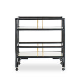 Elegant black rattan bar cart designed in Singapore, showcasing a minimalist aesthetic. Features two spacious tiers perfect for serving, storage, or styling in modern and functional living spaces.