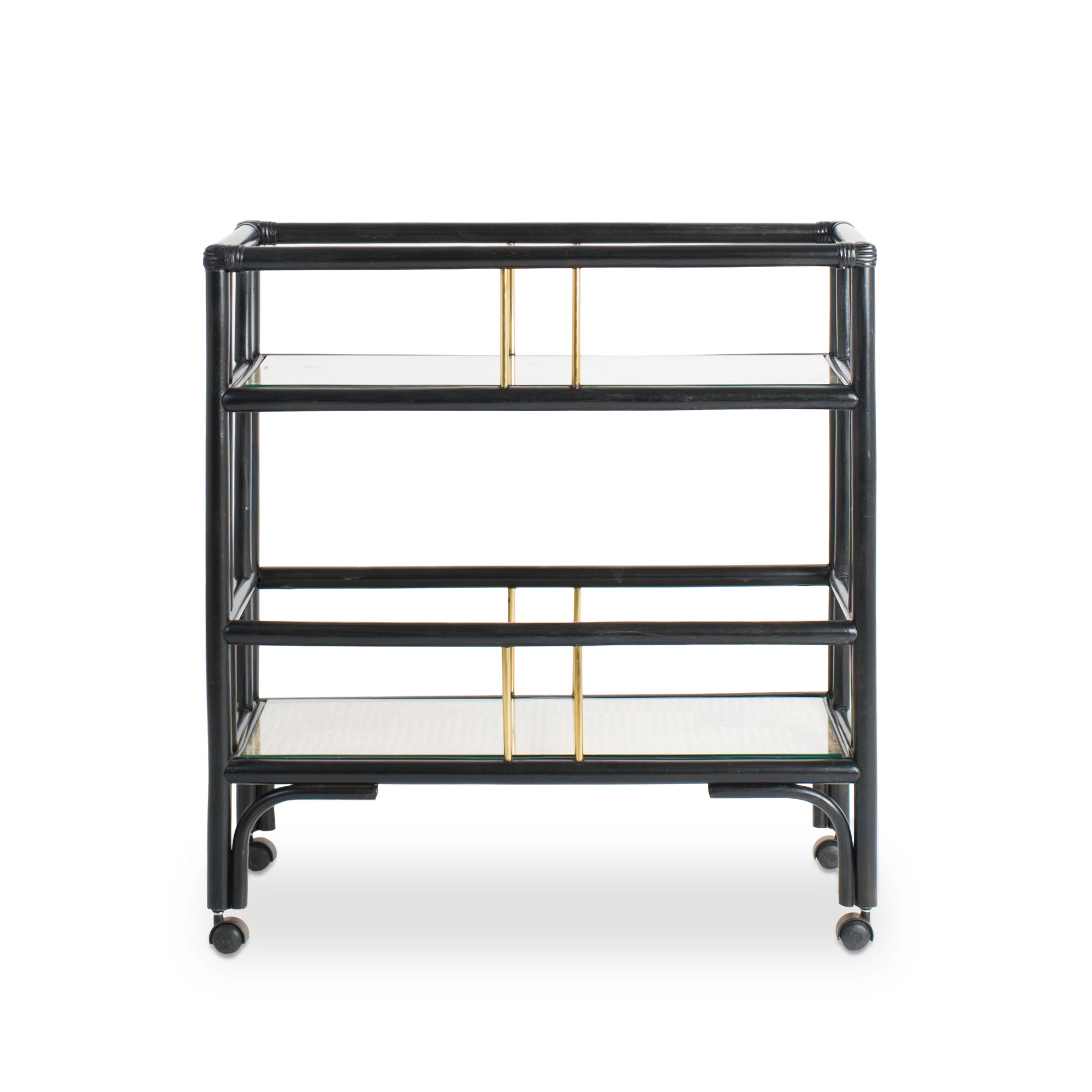 Elegant black rattan bar cart designed in Singapore, showcasing a minimalist aesthetic. Features two spacious tiers perfect for serving, storage, or styling in modern and functional living spaces.