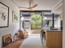 EVERETT Cane Chair, LINN Stool and MYRA Sisal Carpet long runner in Beige Oasis