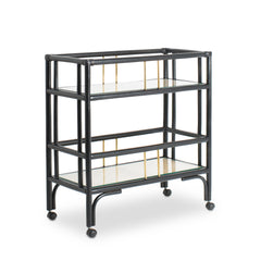 Elegant black rattan bar cart designed in Singapore, showcasing a minimalist aesthetic. Features two spacious tiers perfect for serving, storage, or styling in modern and functional living spaces.