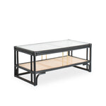 Stylish black rattan coffee table featuring a durable design with natural textures. Perfect for adding a touch of sophistication and warmth to any living space. Designed in Singapore, combining modern aesthetics with natural elements.
