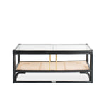 Stylish black rattan coffee table featuring a durable design with natural textures. Perfect for adding a touch of sophistication and warmth to any living space. Designed in Singapore, combining modern aesthetics with natural elements.