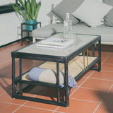 Stylish black rattan coffee table featuring a durable design with natural textures. Perfect for adding a touch of sophistication and warmth to any living space. Designed in Singapore, combining modern aesthetics with natural elements.