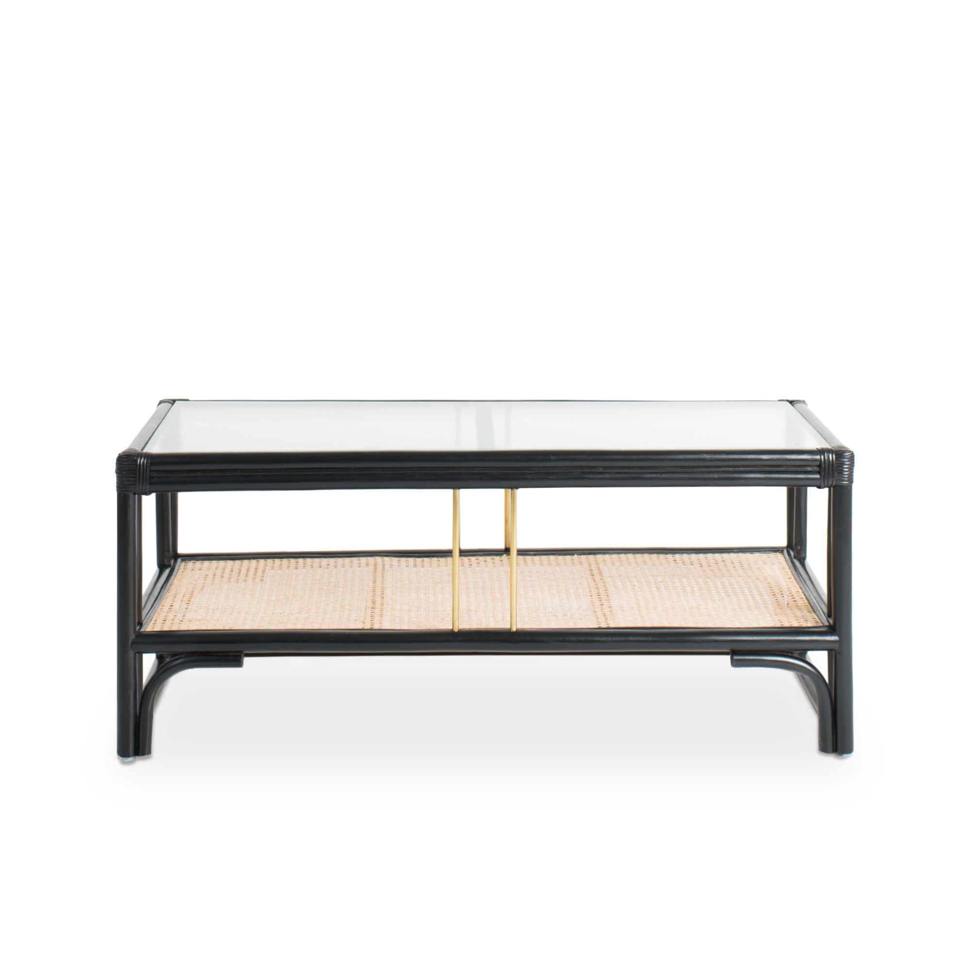 Stylish black rattan coffee table featuring a durable design with natural textures. Perfect for adding a touch of sophistication and warmth to any living space. Designed in Singapore, combining modern aesthetics with natural elements.