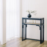 Minimalist black rattan console table with a sleek design and sturdy construction, perfect for adding functional elegance to any entryway or living space. Designed in Singapore, it features a balanced combination of form and function, offering ample surface space while maintaining a lightweight, airy aesthetic.