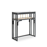 Minimalist black rattan console table with a sleek design and sturdy construction, perfect for adding functional elegance to any entryway or living space. Designed in Singapore, it features a balanced combination of form and function, offering ample surface space while maintaining a lightweight, airy aesthetic.