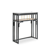 Minimalist black rattan console table with a sleek design and sturdy construction, perfect for adding functional elegance to any entryway or living space. Designed in Singapore, it features a balanced combination of form and function, offering ample surface space while maintaining a lightweight, airy aesthetic.