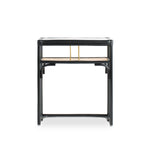 Minimalist black rattan console table with a sleek design and sturdy construction, perfect for adding functional elegance to any entryway or living space. Designed in Singapore, it features a balanced combination of form and function, offering ample surface space while maintaining a lightweight, airy aesthetic.