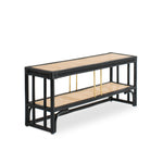 Black rattan shoe bench with an open-concept, double-layer design, offering ample storage for shoes and more. Designed in Singapore, it seamlessly blends natural elegance with functionality, perfect for modern entryways.