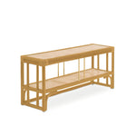 Natural rattan shoe bench with an open-concept, double-layer design, offering ample storage for shoes and more. Designed in Singapore, it seamlessly blends natural elegance with functionality, perfect for modern entryways.