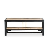 Black rattan shoe bench with an open-concept, double-layer design, offering ample storage for shoes and more. Designed in Singapore, it seamlessly blends natural elegance with functionality, perfect for modern entryways.