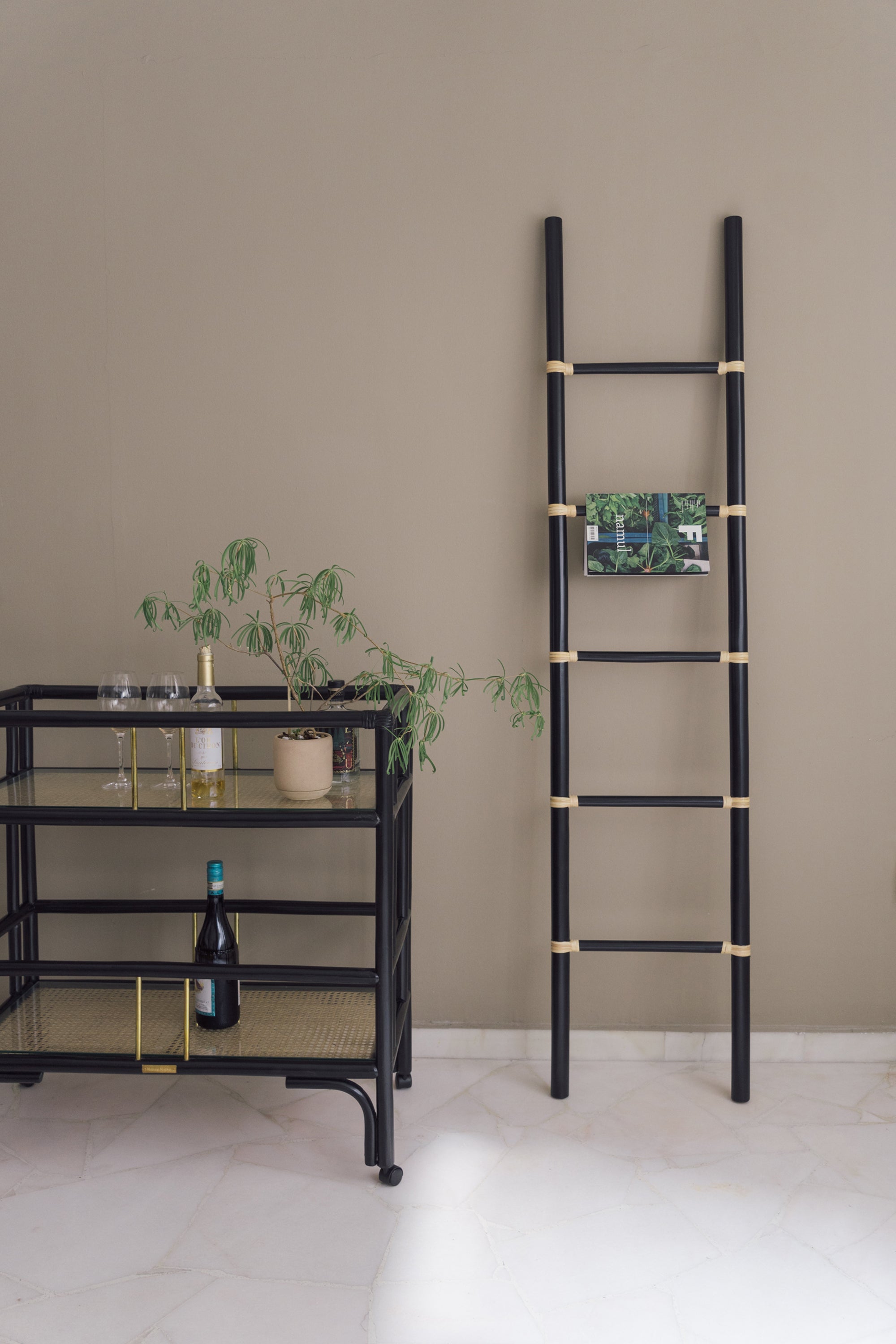 BROOK Bar Cart can be styled also as a tea trolley with books, plants, and teaware.